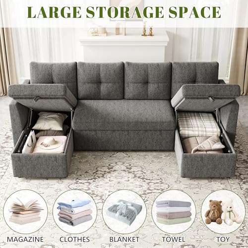Oversized Sleeper Sofa Couch, 110 inch 2 in 1 Pullout Couch Bed with Double Storage Chaise