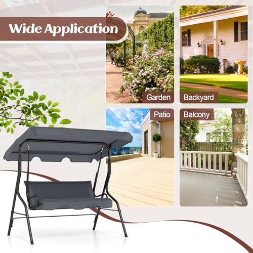Tangkula 3 Person Porch Swing, Patio with Removable Cushion & Powder-Coated Steel Frame, Outdoor Swing with Canopy for Porch, Backyard, Garden