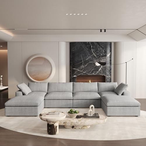 160.6" Cloud Couch Modular Sectional Sofa for Livingroom,Oversized Convertible Sofa with Storage Ottomans,6 Seat Wide Couches