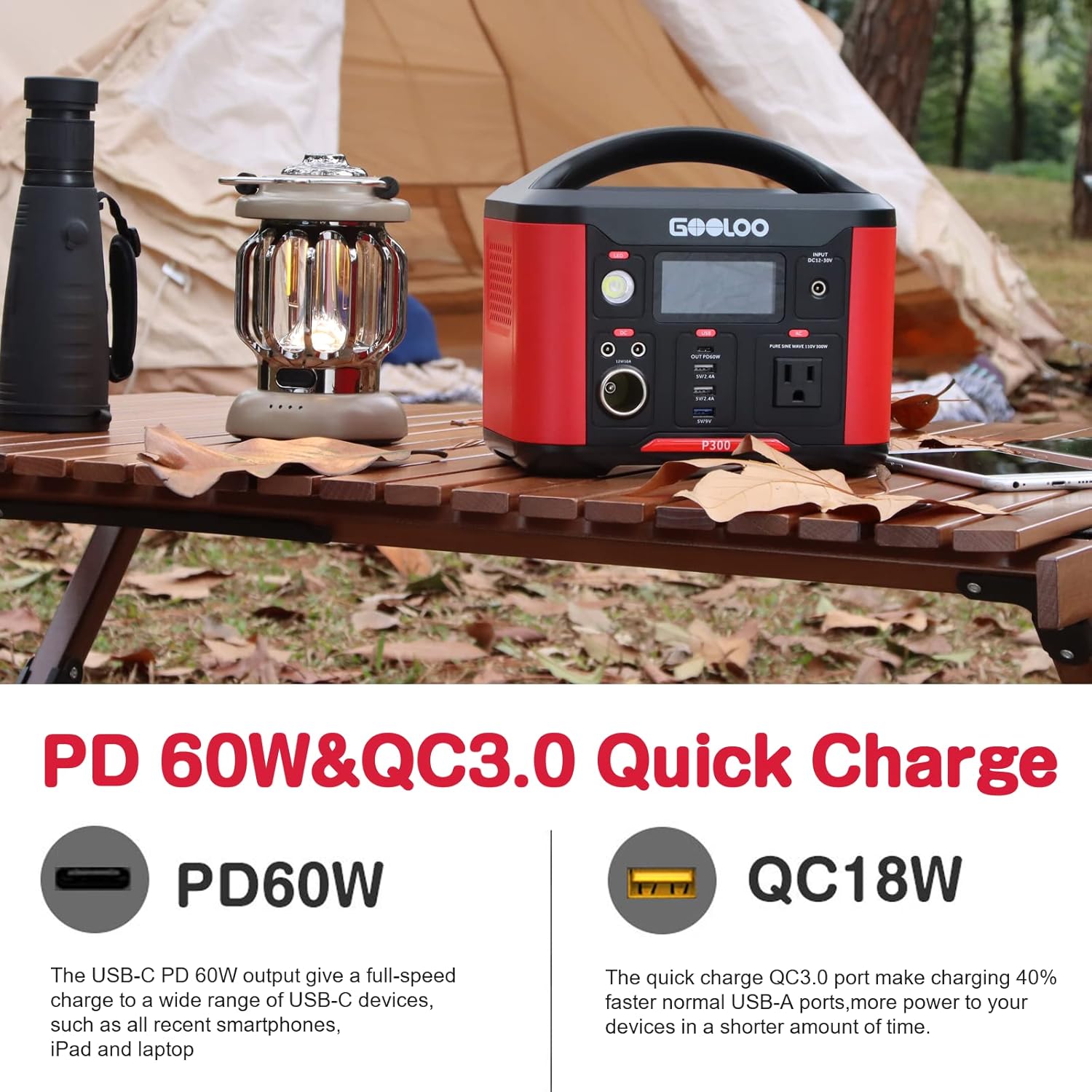 GOOLOO Portable Power Station P300, 281Wh Backup Lithium Battery SuperSafe, PD 60W Type-C Output Quick Charge
