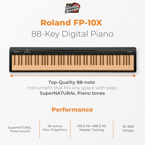 Roland FP-30X 88-Key Digital Piano - Black Bundle with Adjustable Stand, Bench, Sustain Pedal, Online Piano Lessons, Instructional DVD