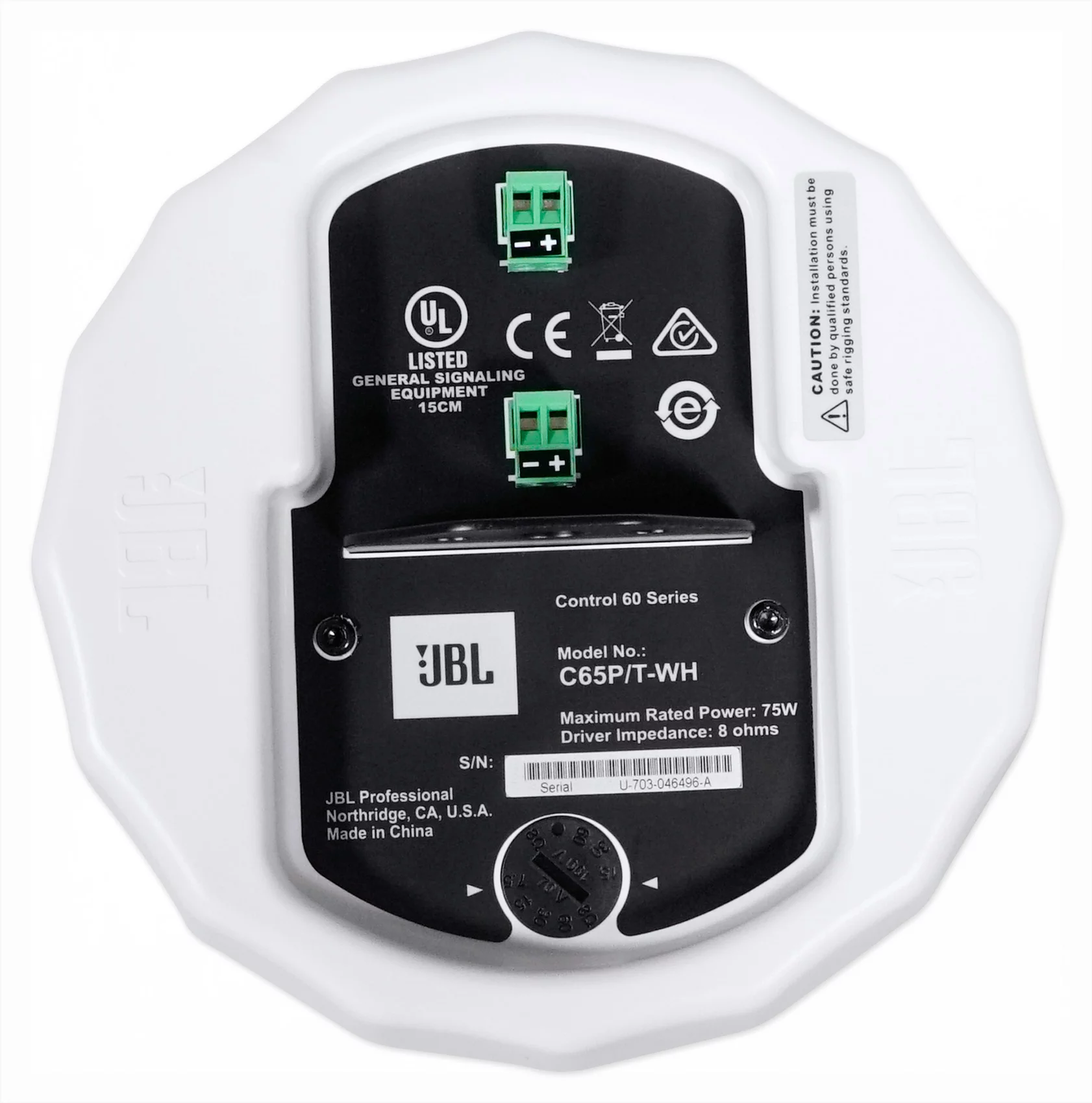 6) JBL Control 65P/T-WH 5.25" 70v White Pendant Speakers For Restaurant/Bar/Cafe