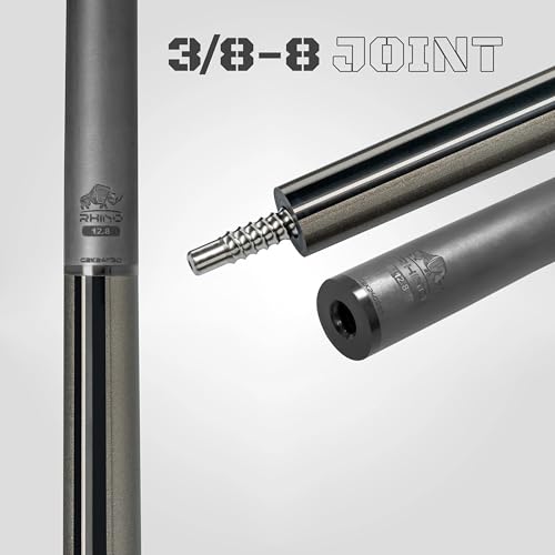 RHINO Nebula 2 Pool Cue - 100% Carbon Fiber Shaft & Composite Butt. Time Crystal Tip, Pro Taper Design, 12.4 mm,12.8 mm. 3/8-8 Joint