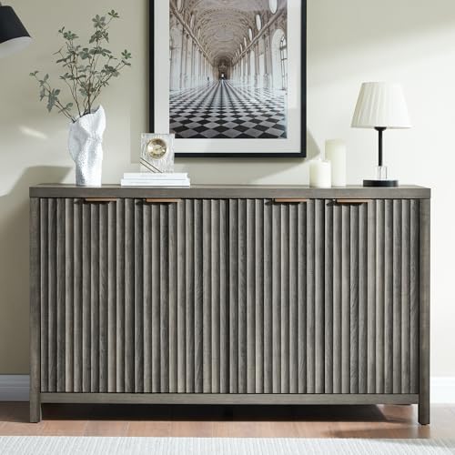 Fluted Sideboard Buffet Cabinet with Storage, 56" Large Buffet Modern Credenza with Adjustable Shelves