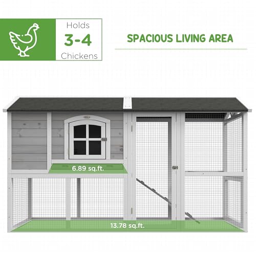 PawHut Chicken Coop, Wooden Chicken Hutch for 4 Chickens with Nesting Box, Removable Tray, Run, Hen House for Outdoor, Backyard, Farm