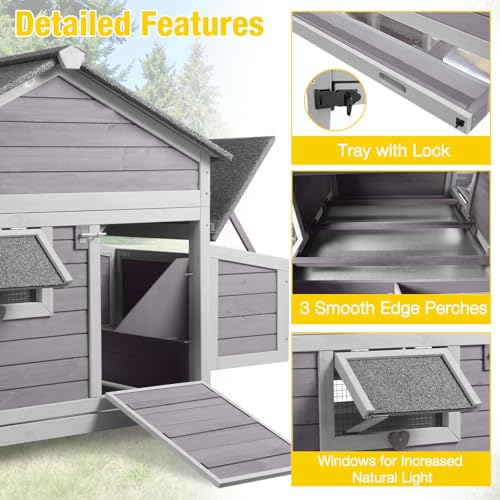 Aivituvin Chicken Coop with Wheels Outdoor Poultry Cage with Two Nesting Boxes 19ft&sup2; Wooden Hen House