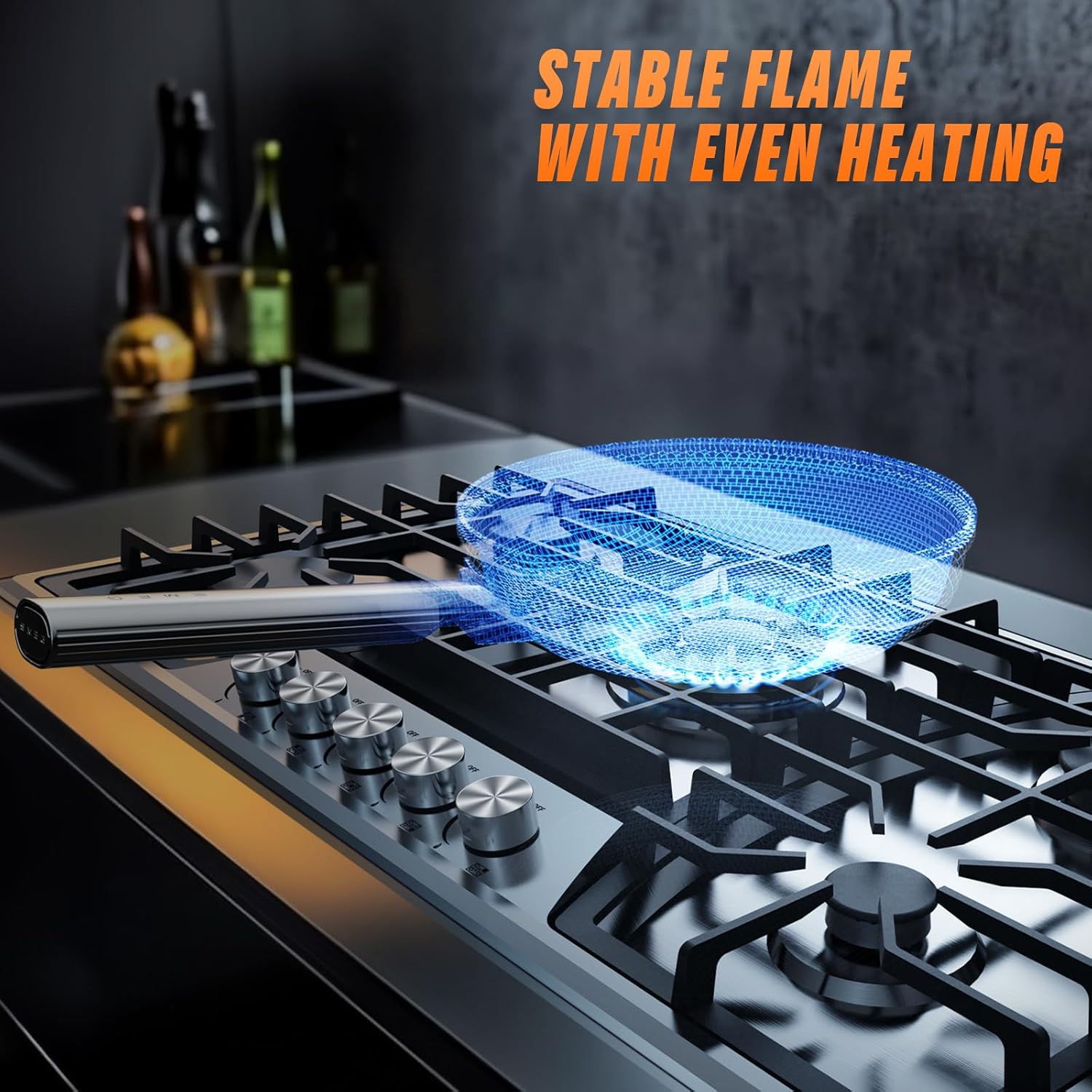 36 Inch Gas Cooktop, Maharlika Gas Stove Top Bulit-in with 5 Burner Stainless Steel Total 41,132 BTU, 36" NG/LPG Convertible Cooktops Dual Fuel