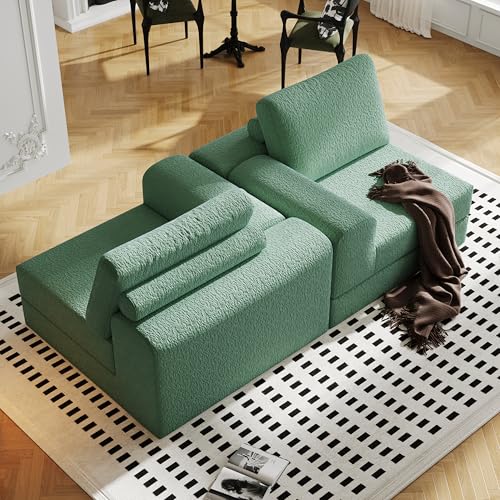 Cloud Modular Sectional Sofa, DIY Combination Modular Couch for Living Room, Unique Knitted Fabric Love Seat Couches with 2 Pillows