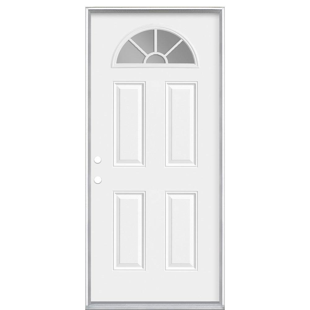 Masonite 36 in. x 80 in. Premium Fan Lite Right-Hand Inswing Primed Steel Prehung Front Door with No Brickmold