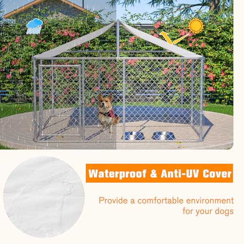 Large Outdoor Dog Kennel, Heavy Duty Galvanized Steel Dog Enclosure, Chicken Coop with Waterproof UV-Resistant Cover