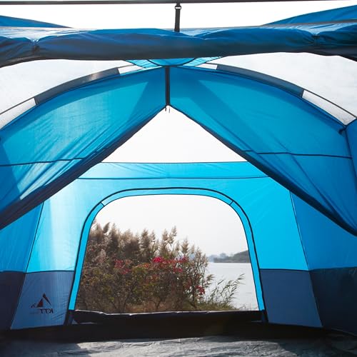 KTT Extra Large Tent 10-12-14 Person(Style-B),Family Cabin Tents,2 Rooms,3 Doors and 3 Windows with Mesh,Straight Wall,Waterproof,Double Layer