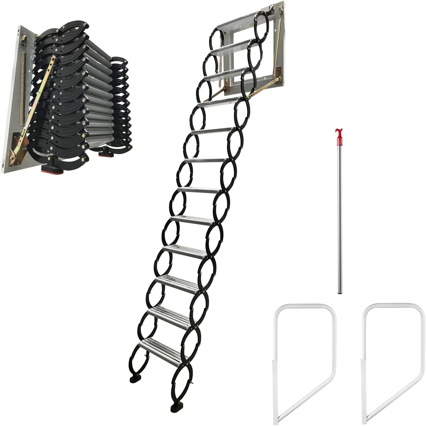 TECHTONGDA Attic Ladder Steps Pull Down 12 Steps Attic Stairs, Attic Access Ladder, Black Wall-mounted Folding Stairs for Attic