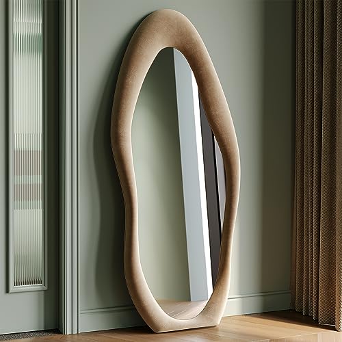 Honyee Full Length Mirror, 63" x 24" Wall Mirror, Flannel Wrapped Wooden Frame Floor Mirror