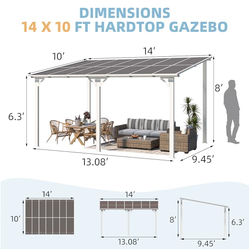 AECOJOY 10&rsquo; x 10&rsquo; Gazebo, Wall Mounted Gazebos Pergola on Clearance, Outdoor Patio Lean to Gazebo Awnings for Deck, Porch