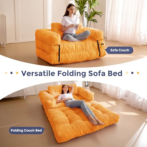 MAXYOYO Folding Sofa Bed, L-Shaped Convertible Sofa Bed with Armrest Foldable Sleeper Couch with Pillow