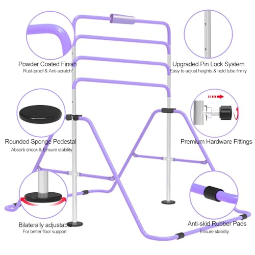 Expandable Gymnastics Bar for Kids, Adjustable Height Junior Training Kip Bar, Folding Gymnastic Horizontal Bars Monkey Bar