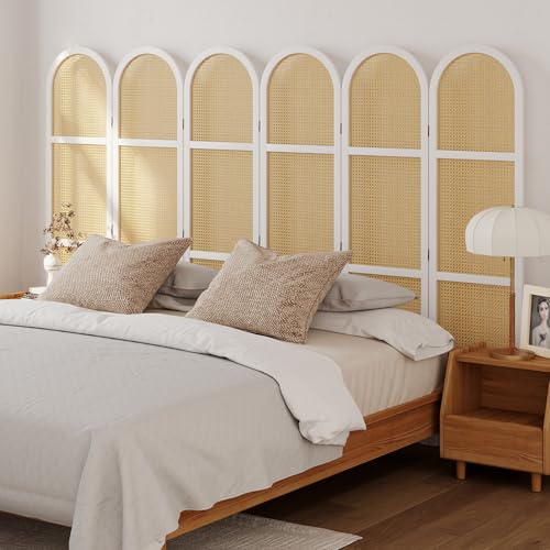 Room Divider and Folding Privacy Screens, Pine Wood 5.6 Ft Double Hinged Rattan Partition Freestanding Wall Room Divider for Home - 3 Panels