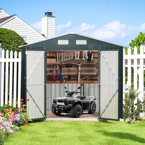 6x4FT Outdoor Steel Storage Shed with Clear Window, Lockable Doors, Weather-Resistant Metal Tool Shed for Garden, Backyard, Patio, and Utility Storage
