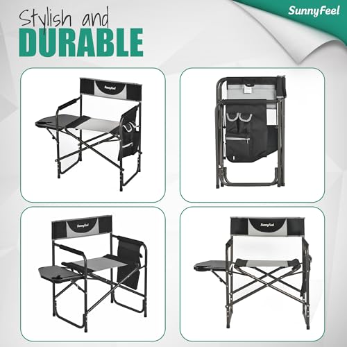 SUNNYFEEL Oversized Camping Directors Chair 2 Pack, Portable Folding Lawn Chairs for Adults Heavy Duty with Side Table,Pocket for Beach, Fishing