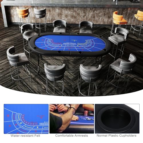 COLOR TREE Foldable Blackjack Poker Table, 84" Premium Texas Hold'em with Cup Holders, Padded Rails, Stylish Blue Design