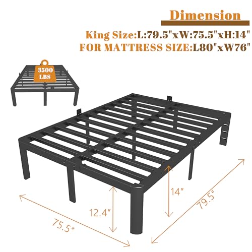 Full Size Bed Frame 16 Inch Black, Metal Platform Full Bed Frame with Baffles, No Box Spring Needed, Heavy Duty Steel Supprt, Rounded Corner Design