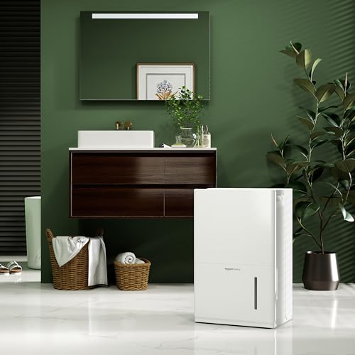 Amazon Basics Dehumidifier with Drain Pump, For Areas Up to 4000 Square Feet, 50-Pint, Energy Star Certified, White