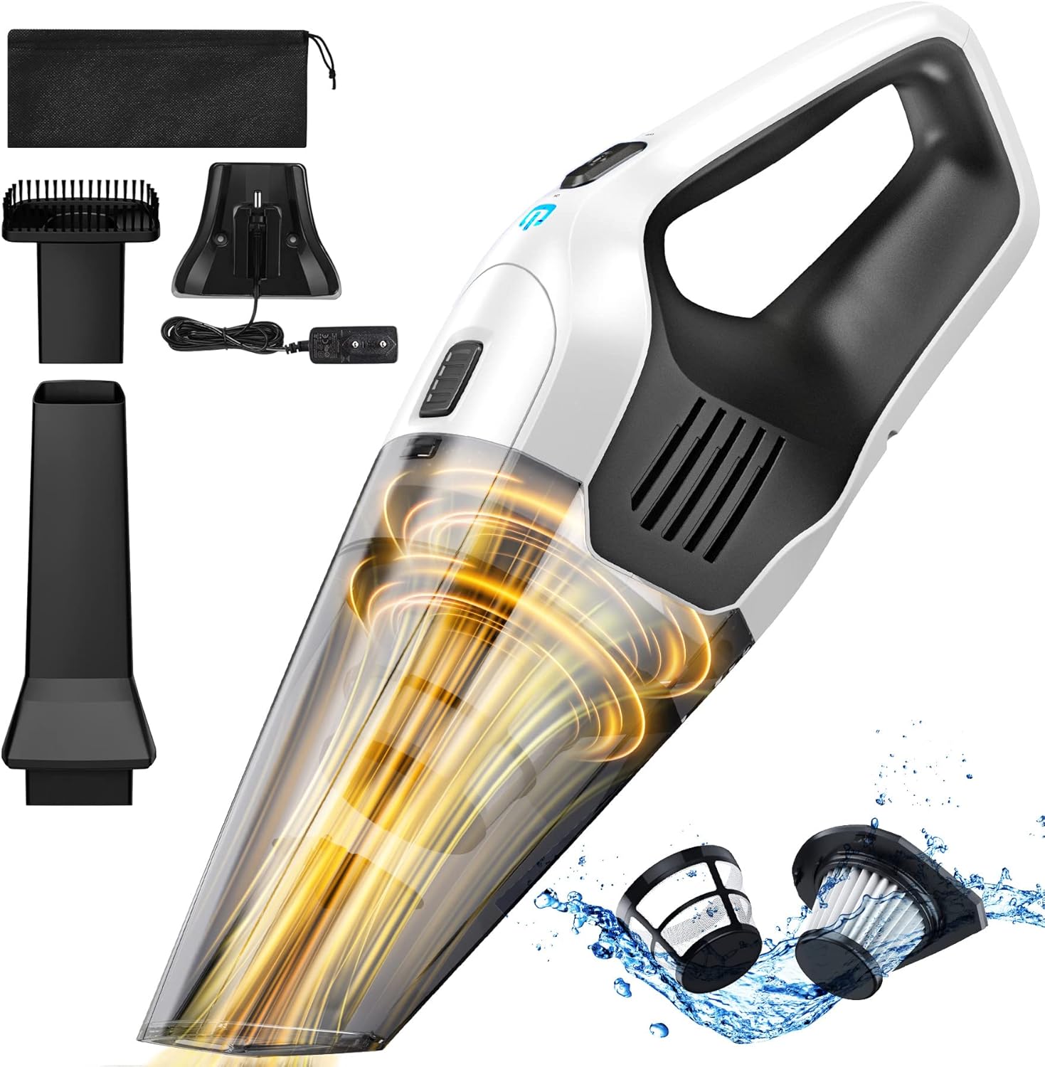 Handheld Vacuum Cordless, 8500Pa Strong Suction Hand Vacuum Powered by 2-3H Fast Charge Rechargeable Battery, 2-in-1 Wet & Dry Hand Vacuum