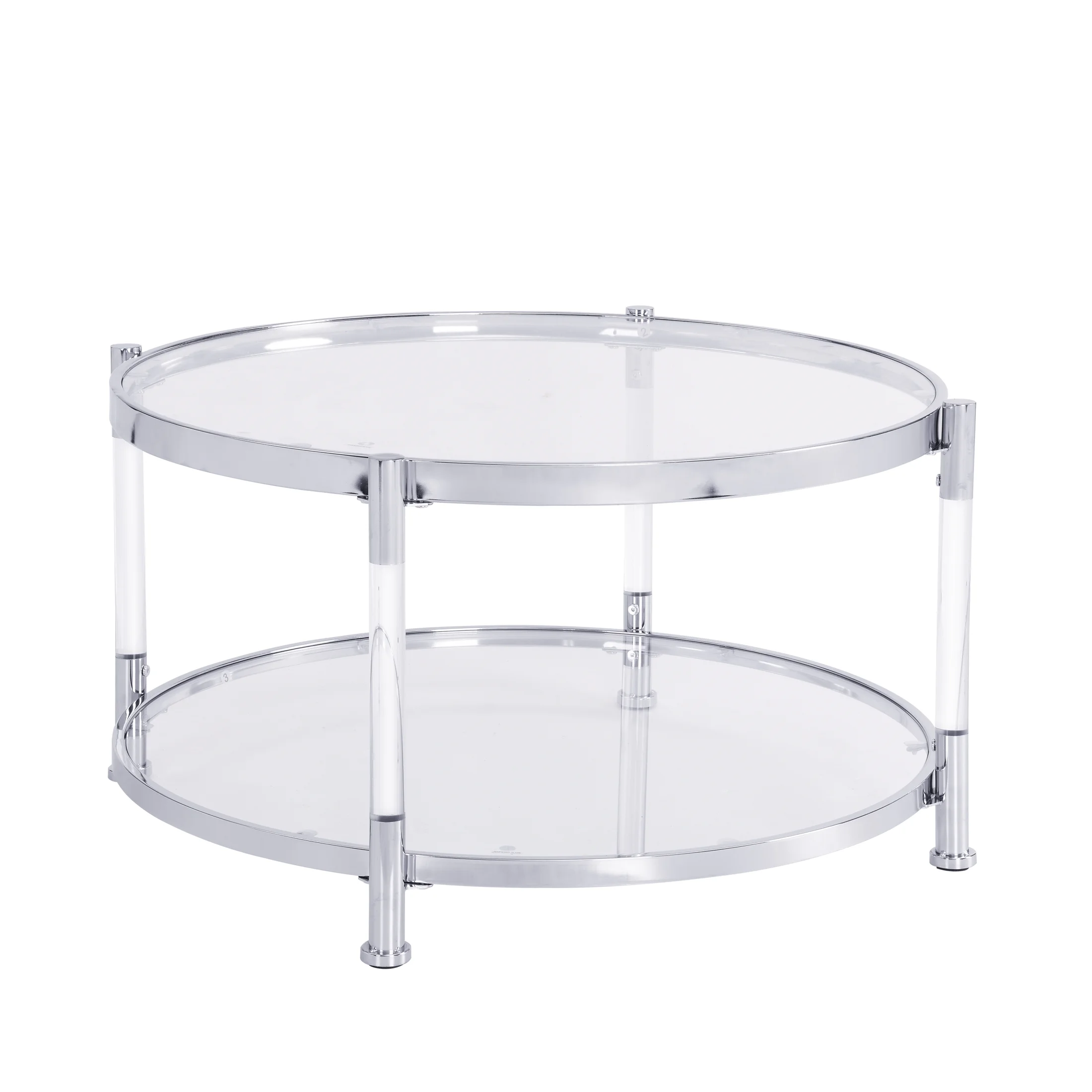 Contemporary Acrylic Coffee Table, 32.3'' Round Tempered Glass Coffee Table, Chrome/Silver Coffee Table for Living Room