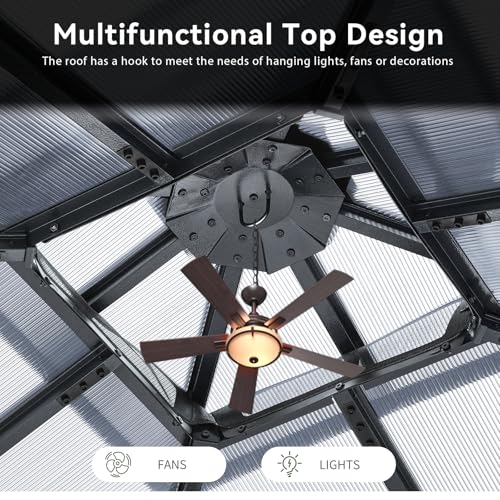 Aoxun 12'x10' Hardtop Gazebo, Aluminum Frame Permanent Pavilion with Curtains and Netting, Outdoor Polycarbonate Double Roof Canopy