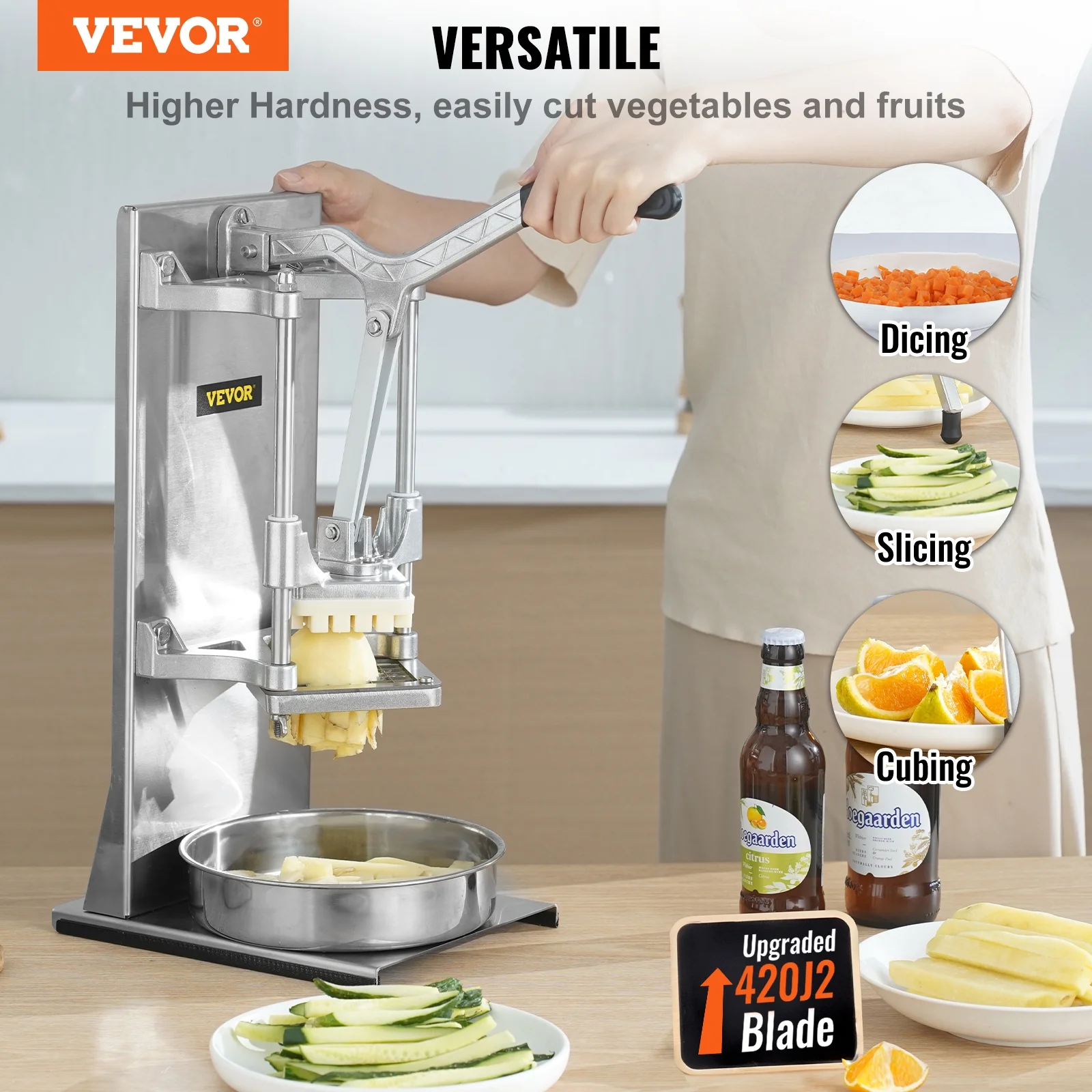 BENTISM Commercial Vegetable Dicer French Fry Cutter with 4 Blades Wedge Slicer