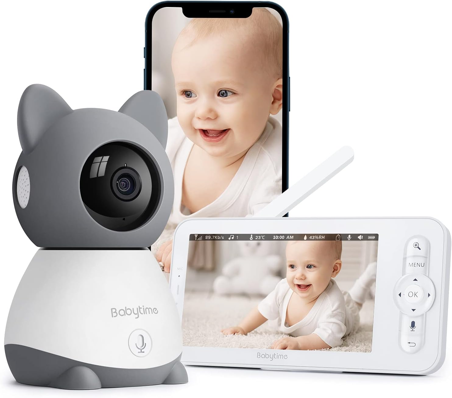 Video Baby Monitor, Baby Time 5 Color Display with 1080P Pan/Tilt Camera, Infrared Night Vision, Two-Way Audio, Temperature & Sound Alarm