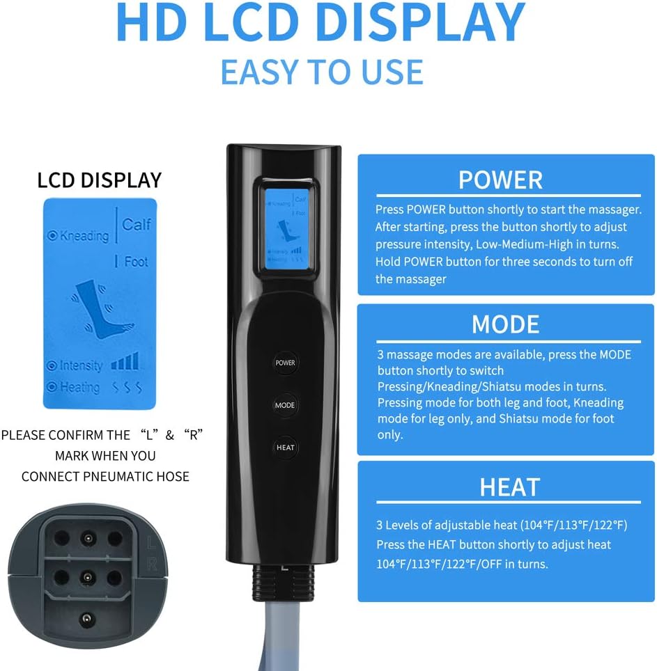 Leg Massager for Circulation with Heat Foot and Calf Massage Machine with LCD Handheld Controller Adjustable Wraps Design for Most Size