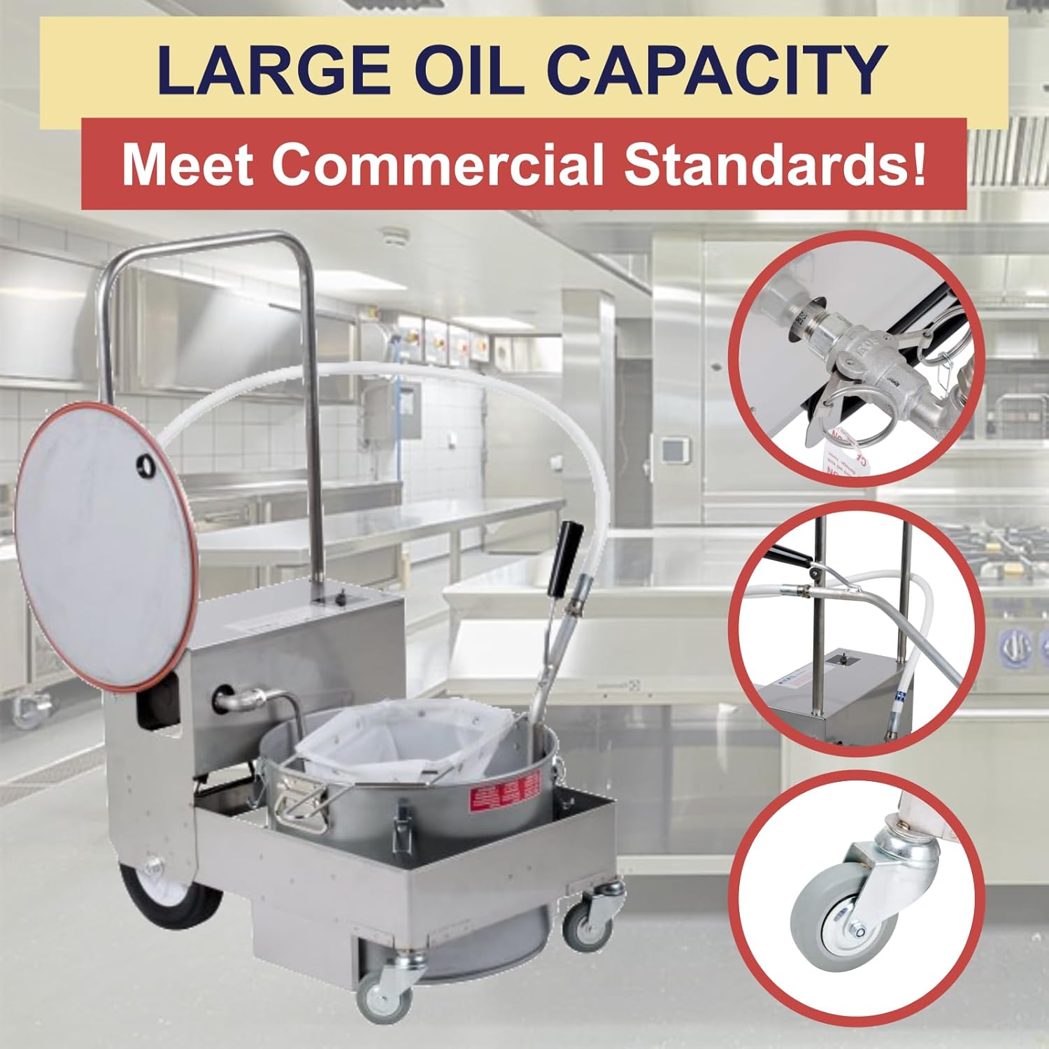 MirOil BD505 Deep Fryer Filter Machine | Electric Filter Machine and Discard Trolley for 55lb Fry Oil |Made in USA | Fryer Oil Cleaner and Portable