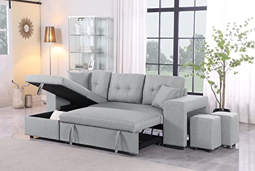 Devion Furniture Regis 4-in-1 Convertible L Shaped Couch with Pull Out Bed and Storage, Sectional Sleeper Sofa with Reversible Chaise for Living Room