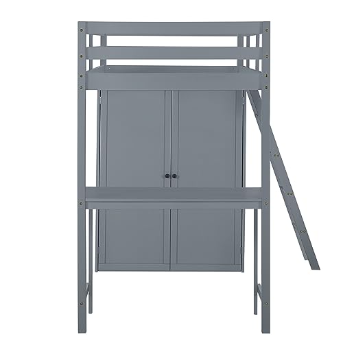 Harper & Bright Designs Full Size Loft Bed with Wardrobe and Desk, Solid Wood Loft Bed Frame with Storage, for Kids Teens Adults (Full Size, White)
