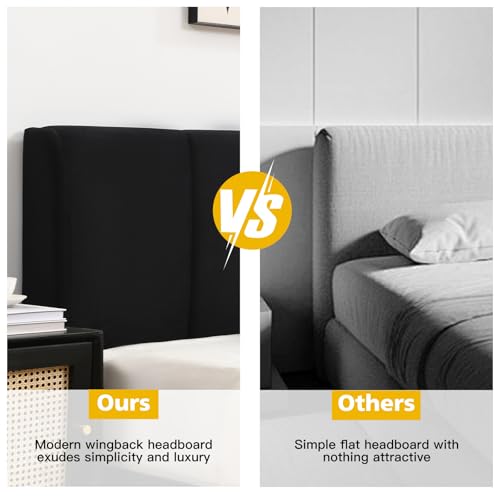 VELOCAVA Queen Size Lift Up Storage Bed with Modern Wingback Headboard, Upholstered Platform Bed with Fabric with Hydraulic Support Bars