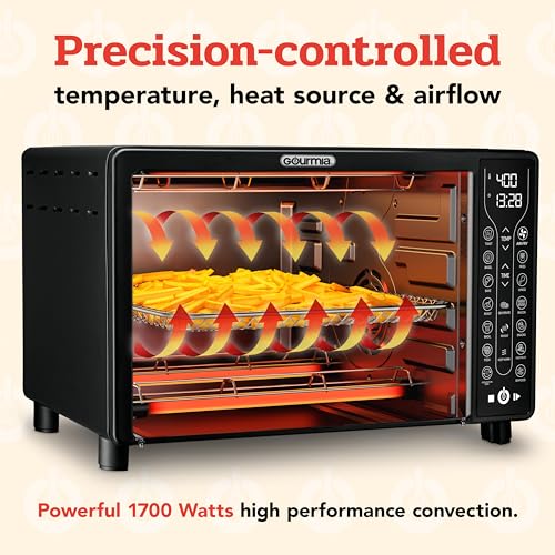 Gourmia Toaster Oven Air Fryer Combo 17 cooking presets 1700W french door digital air fryer oven 24L capacity accessories, convection rack