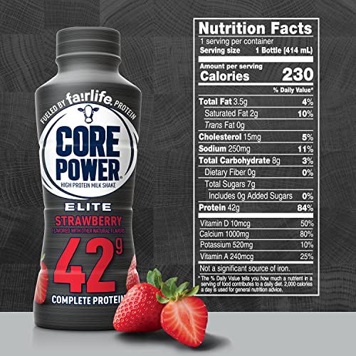 Fairlife Core Power Elite 42g High Protein Milk Shake, Ready To Drink for Workout Recovery, Strawberry, 14 Fl Oz (2 Packs of 12)