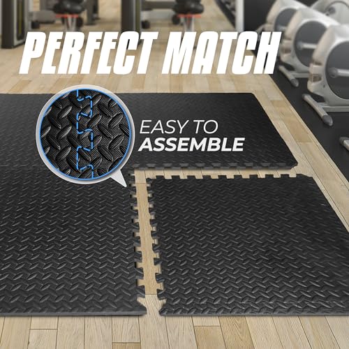 Yes4All 24SQFT-120SQFT Puzzle Exercise Mat for Home Gym, EVA Interlocking Foam Floor Tiles with Border for Workout Equipment