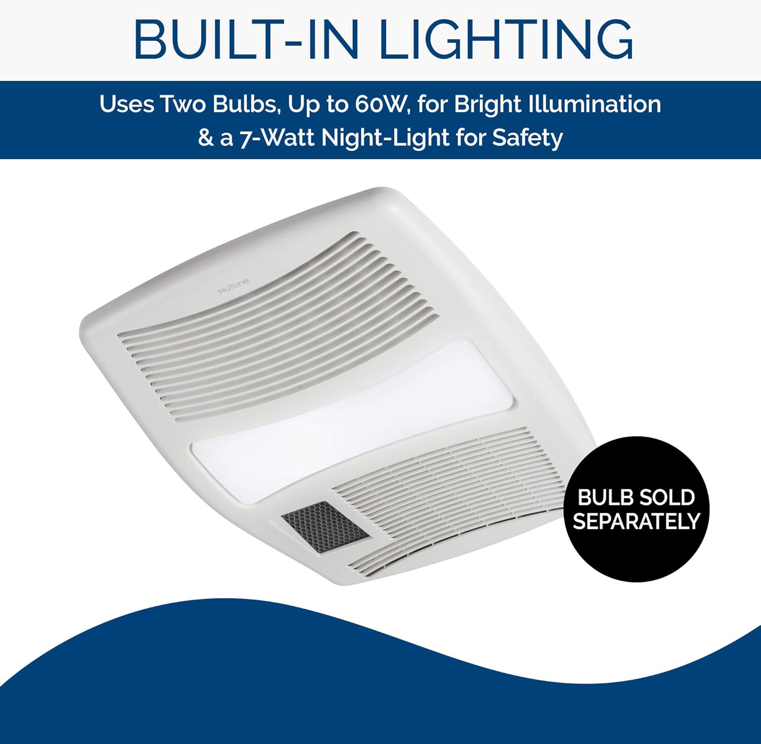 Broan-NuTone QTX110HL Very Quiet Ceiling Heater, Fan, and Light Combo for Bathroom and Home, 0.9 Sones, 1500-Watt Heater, 60-Watt Incandescent Light