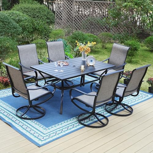 PHI VILLA 5 PCS Outdoor Patio Dining Set with Swivel Dining Chairs (Blue) and 37"x 37" Metal Steel Dining Table(1.57" Umbrella Hole)