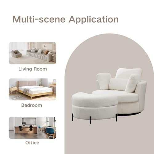 Chifee & Vingol 42.2" Oversized Swivel Accent Chair Round Barrel Chair,Chenille,Beige