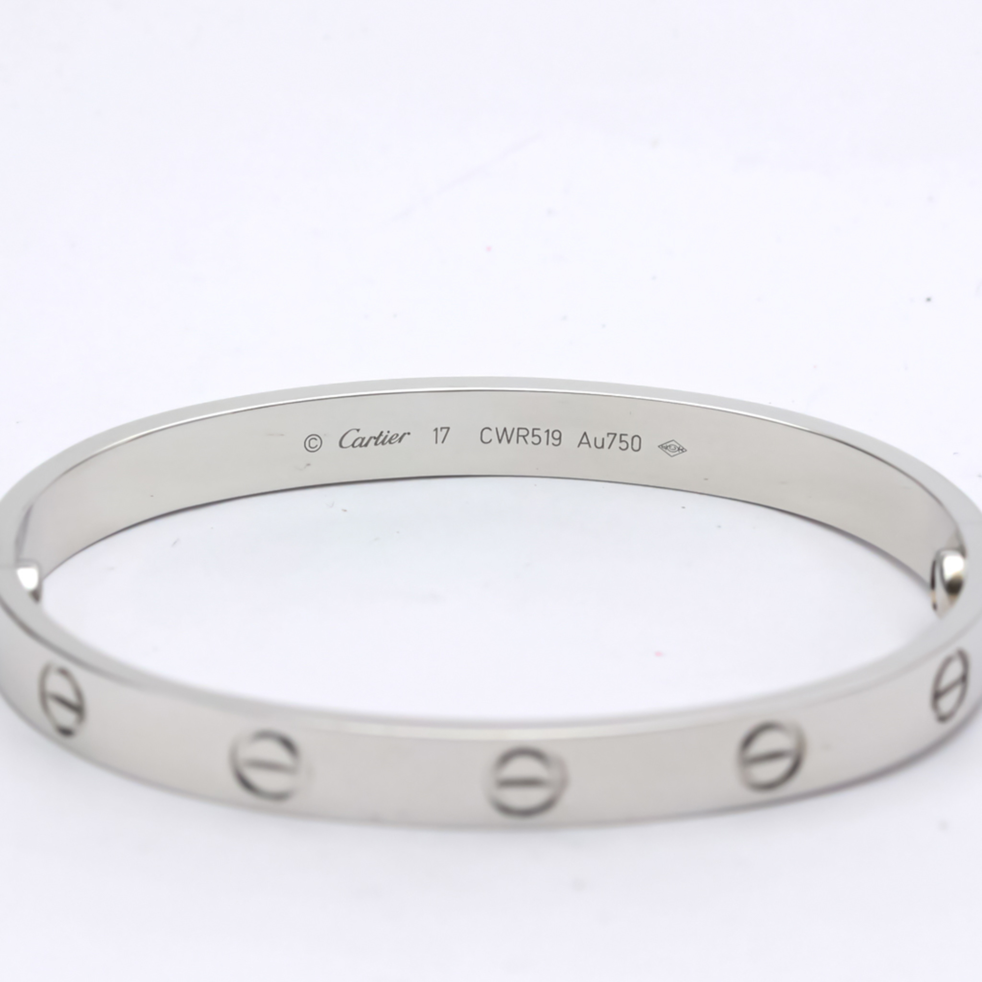 Authenticated Used Polished CARTIER Love Bracelet #17 18K White Gold Bangle BF553596