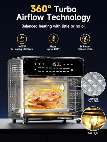 Air Fryer French Door Oven,15.8 Qt Toaster Oven Countertop Combo,18 Presets & 1 Preheat & Light, Airfryer Basket,Wire Rack,Baking Pan,Crumb Tray