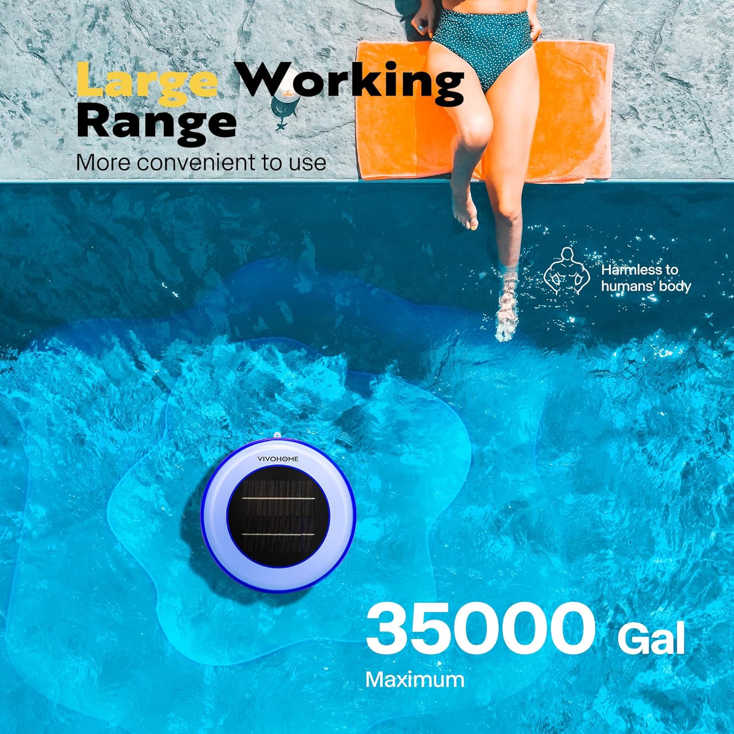 VIVOHOME Solar Pool Ionizer Chlorine-Free Sun Shock & Water Purifier Automatic Pool Cleaner Up to 35,000 Gal - Round