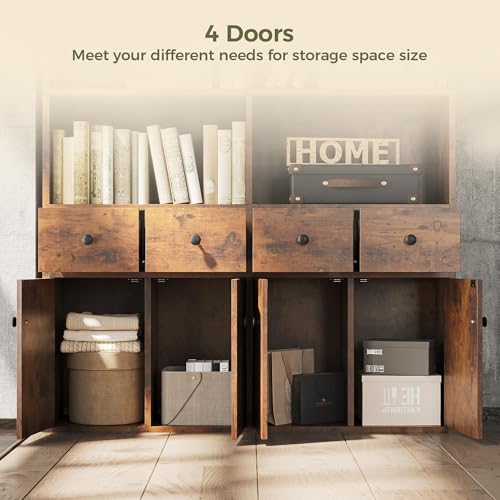 IRONCK 78.7" Bookcase with 4 Drawers and 4 Doors, 6 Tier Large Bookshelf with Storage, Floor Standing Display Storage Shelves