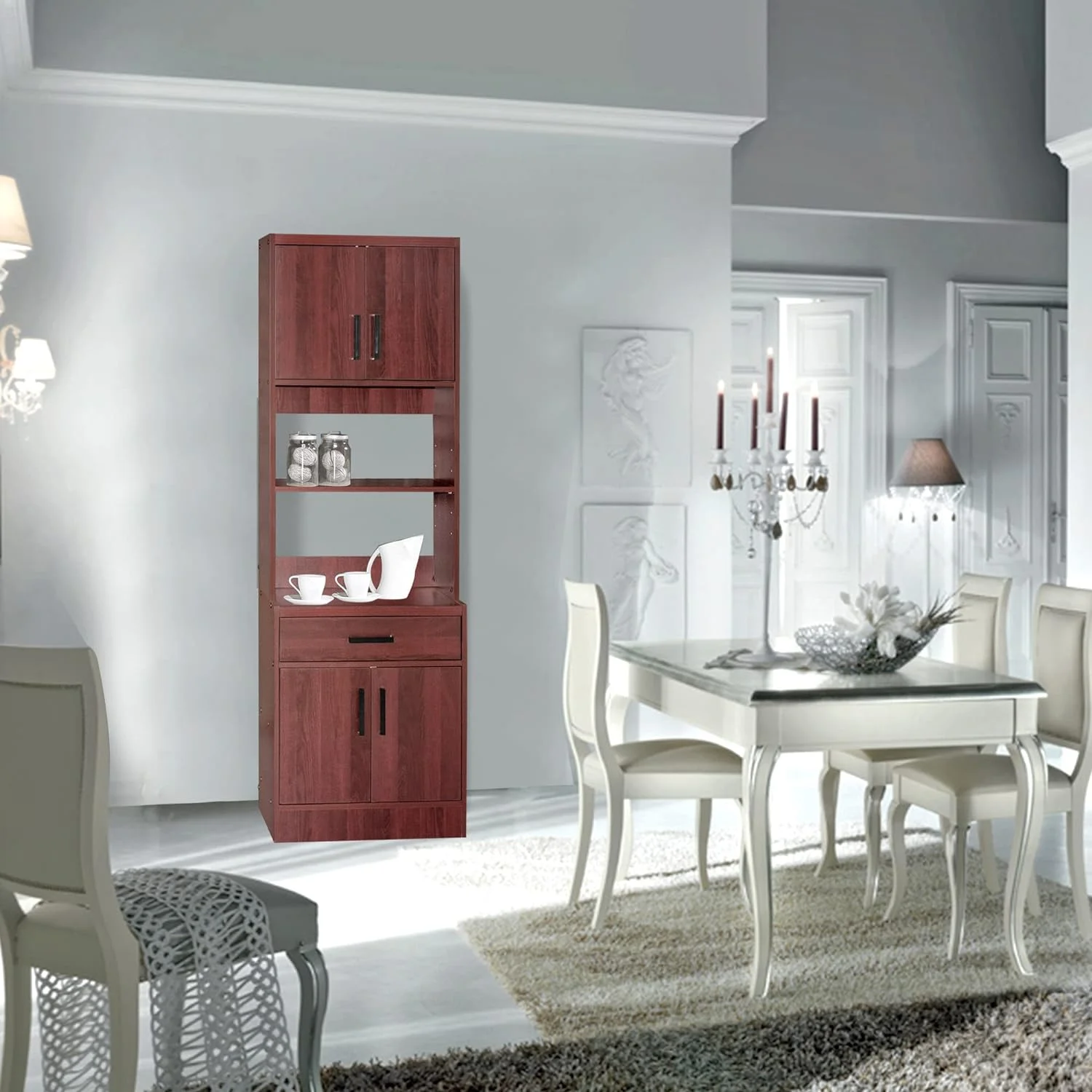 Shelby Tall Wooden Kitchen Pantry In Mahogany