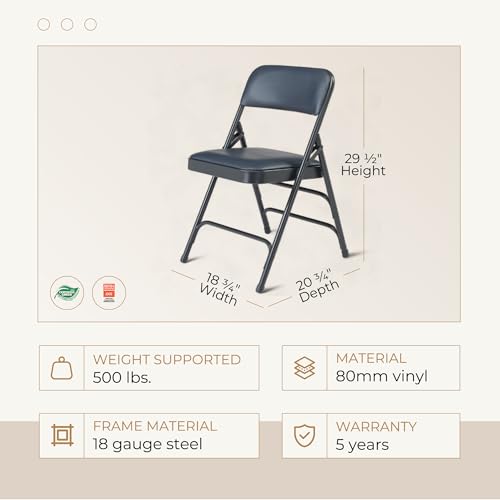 Premium Vinyl Upholstered Triple Brace Double Hinge Folding Chair, Black