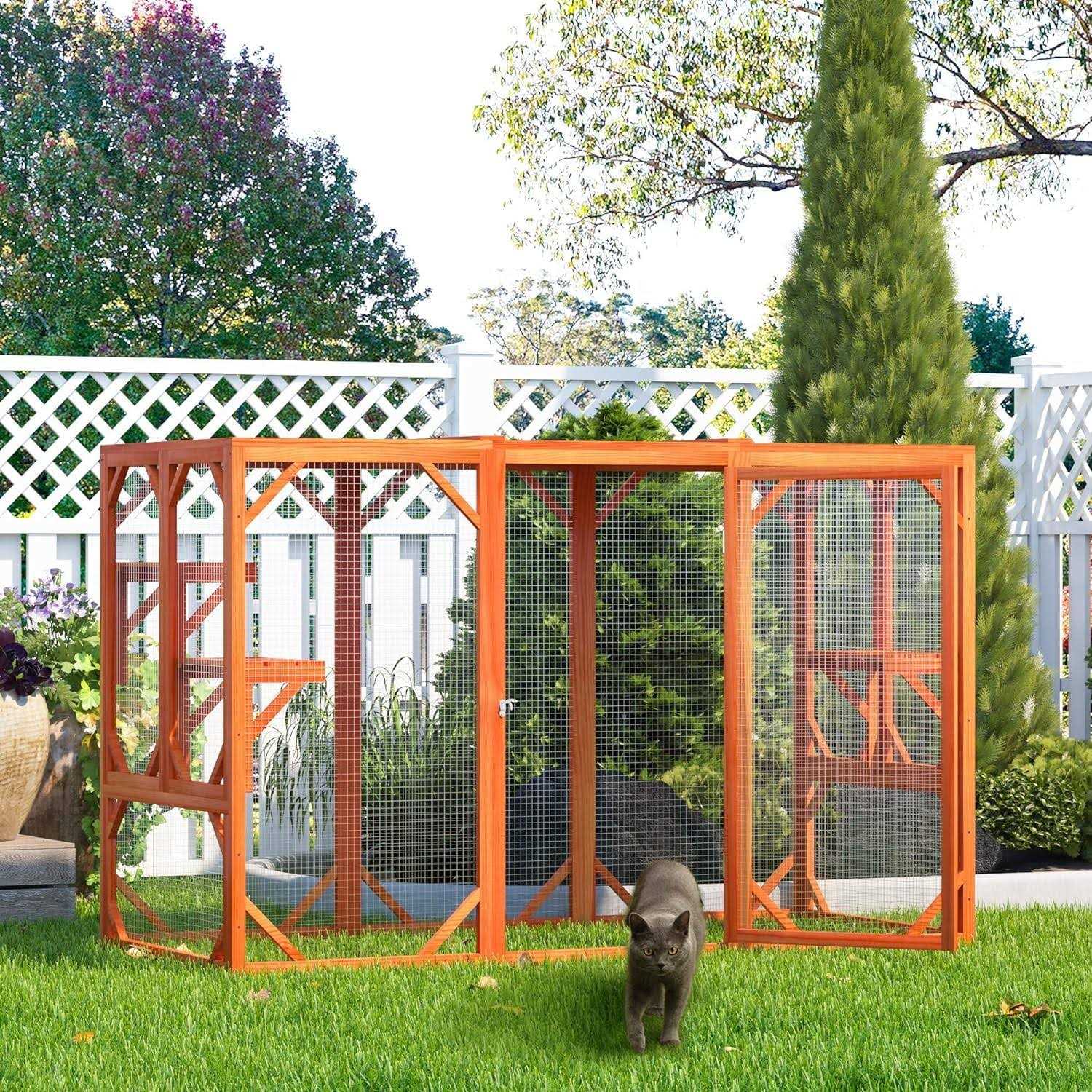 Cozivvovv Outdoor Cat Enclosures Wooden Catio Outdoor Cat Enclosure Weatherproof - Pet Supplies online store