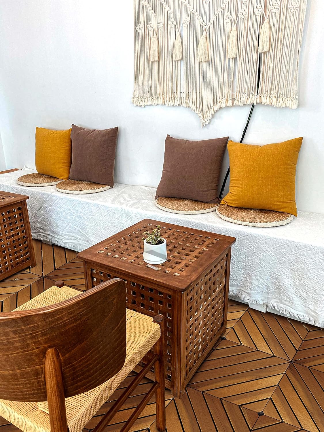 Solid Wood Interlocking Flooring Tiles (Pack of 10, 12 x 12), Acacia Deck Tiles, Floor Tiles for Both Indoor and Outdoor Use
